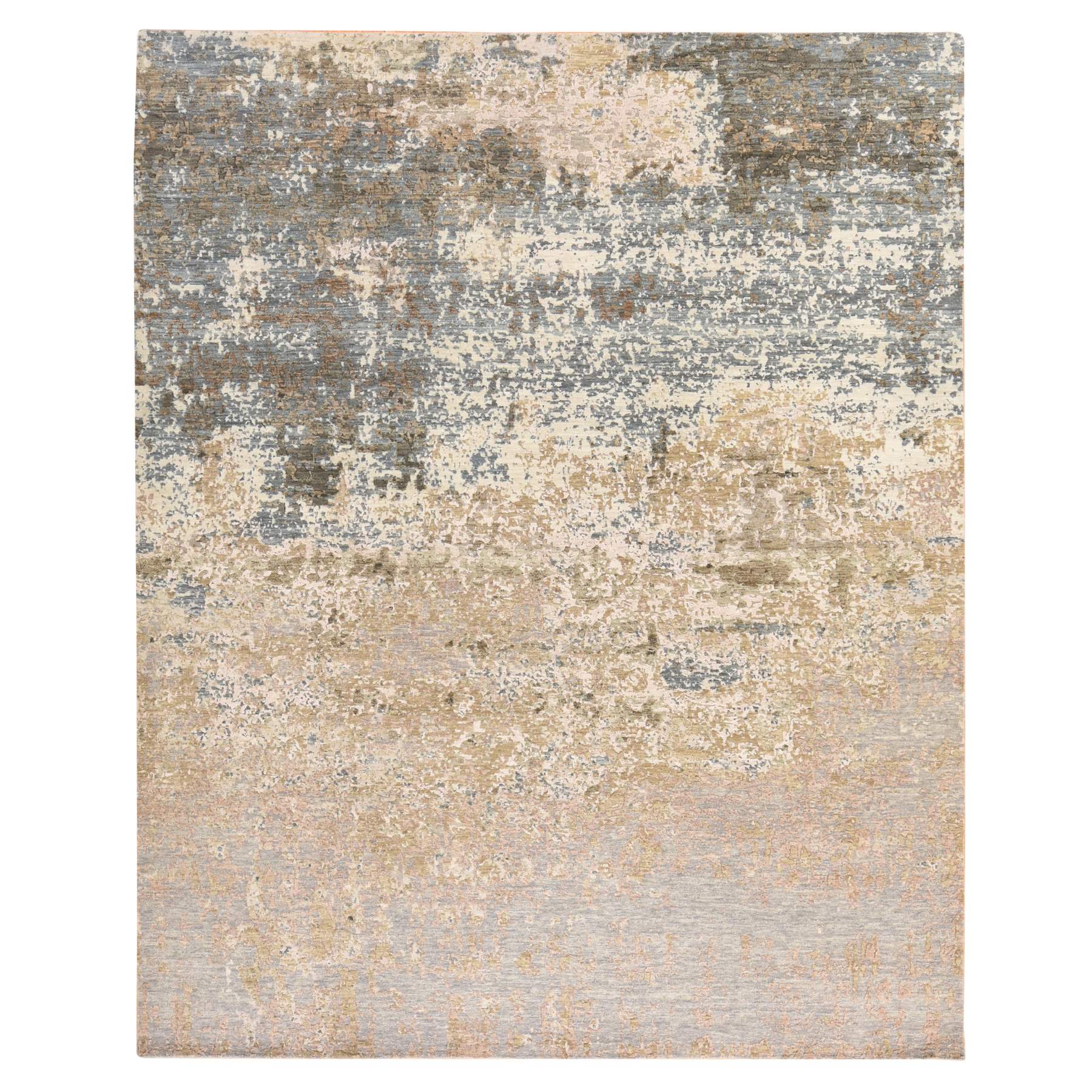 8'x9'10" Gray-Beige, Persian Knot, Galaxy Modern Abstract Design in Soft Colors, Wool and Silk, Denser Weave, Hand Knotted, Oriental Rug 